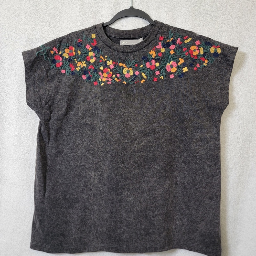 ASOS Vtg Style Tie Dye Embroidered Floral Short Sleeve Steampunk Shirt Wom Sz‎ 4